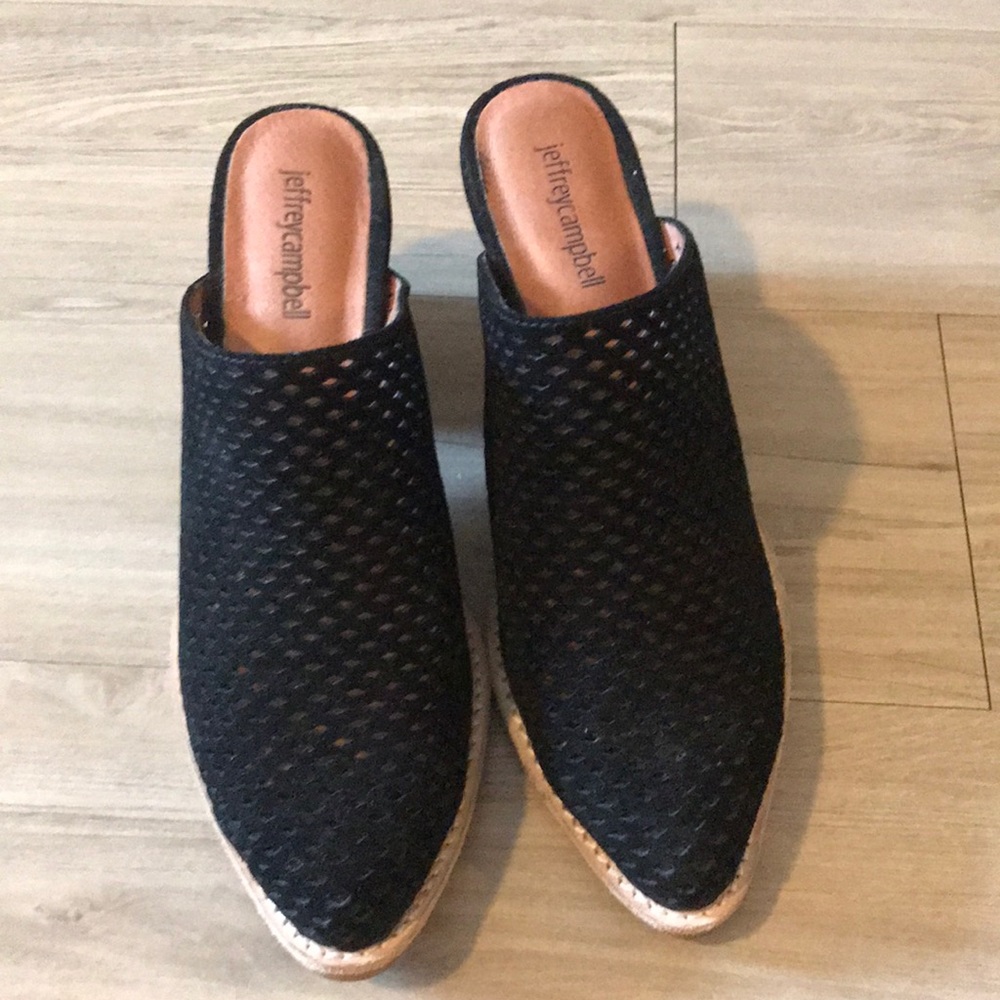 Jeffrey Campbell black perforated slides